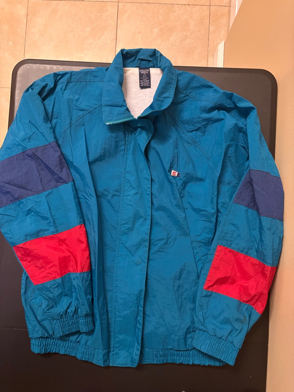 Lands' End Teal Colorblock Ski Jacket with Red and Navy Accents